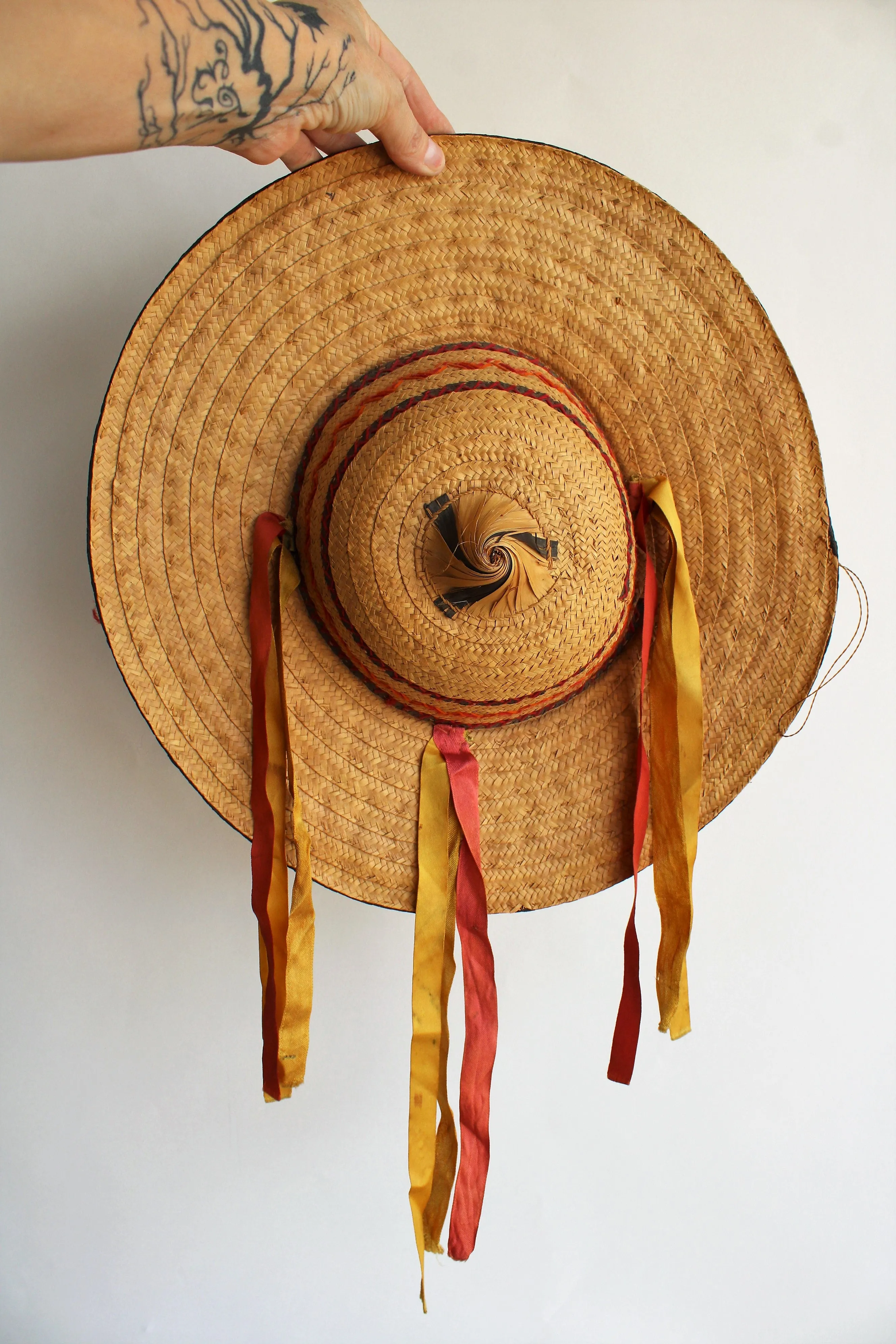 Vintage 1950s Woven Asian Conical Straw Hat