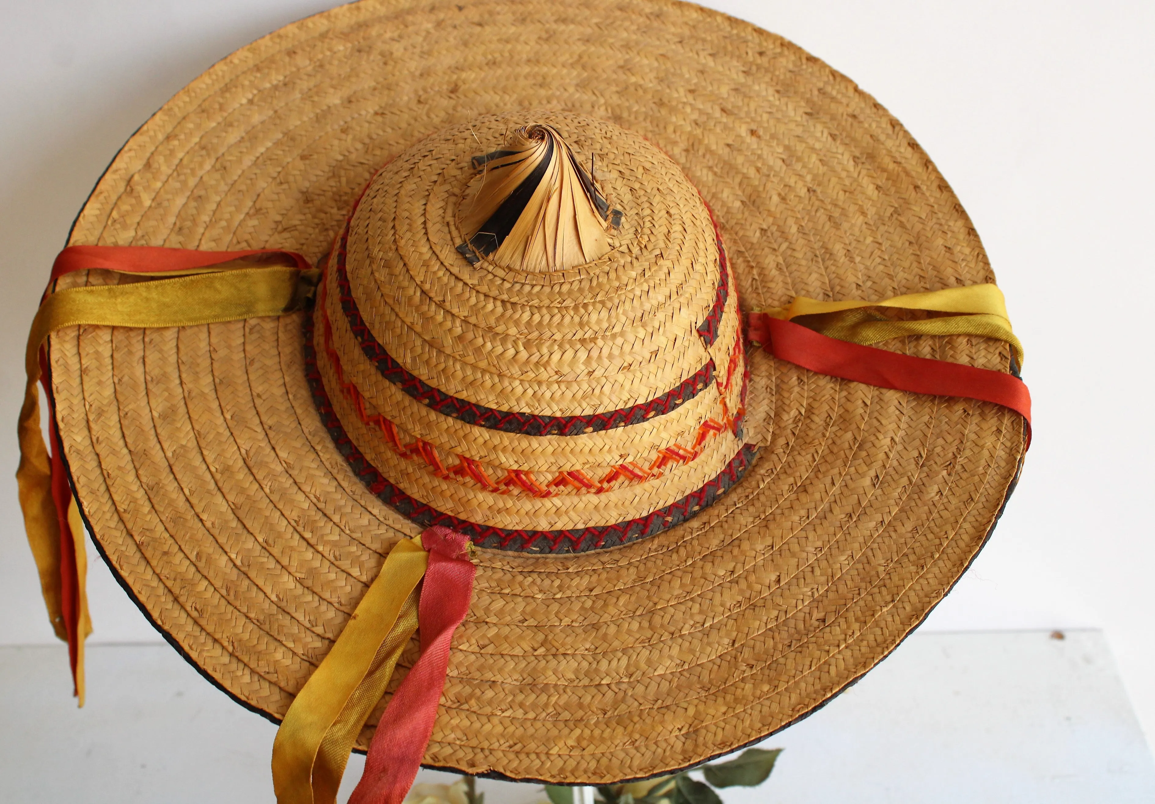 Vintage 1950s Woven Asian Conical Straw Hat