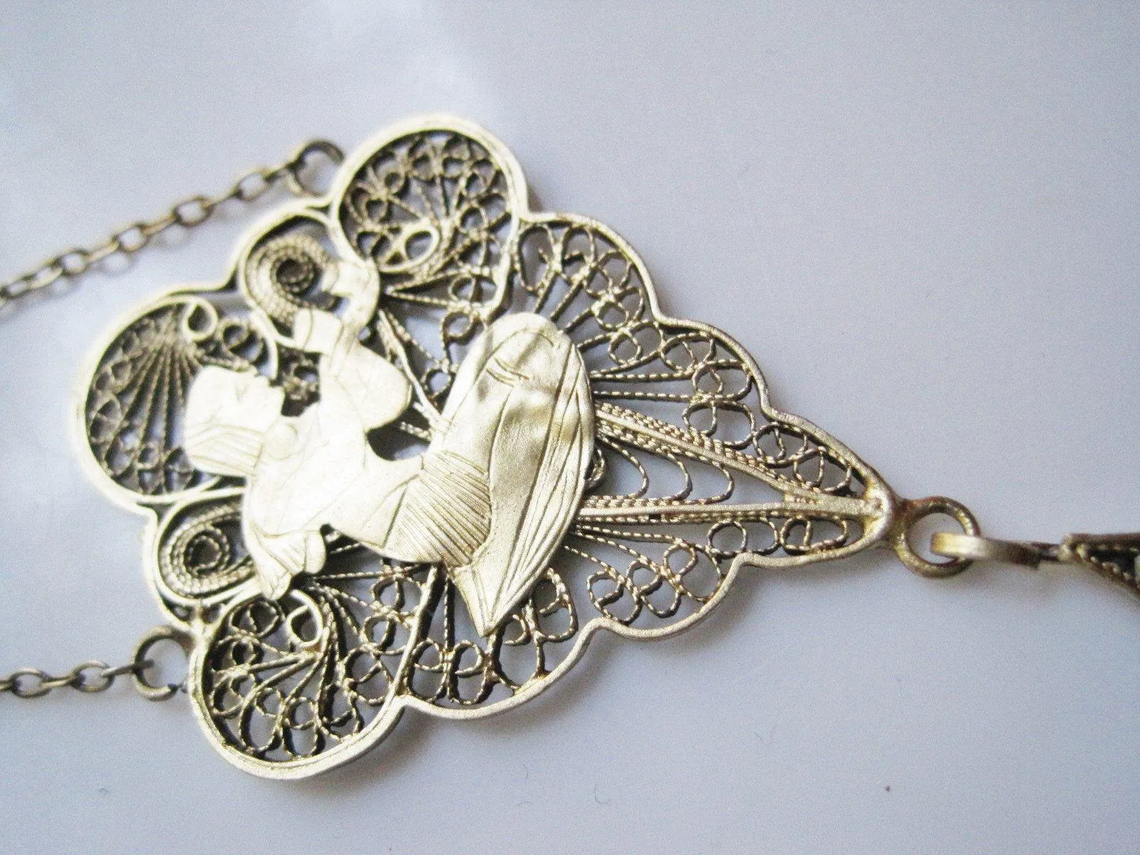 Vintage Egyptian Gold Plated Silver Filigree Necklace