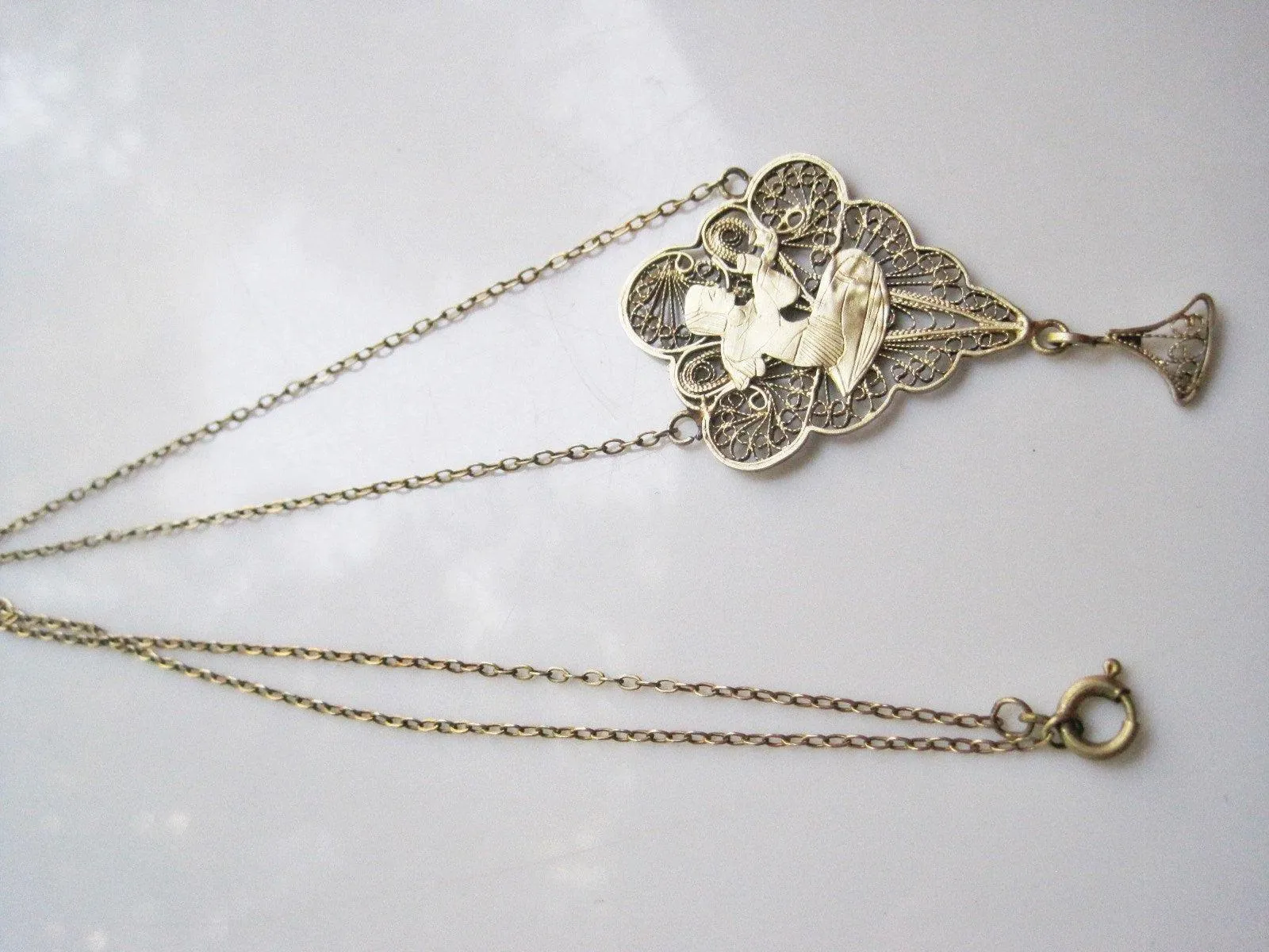 Vintage Egyptian Gold Plated Silver Filigree Necklace