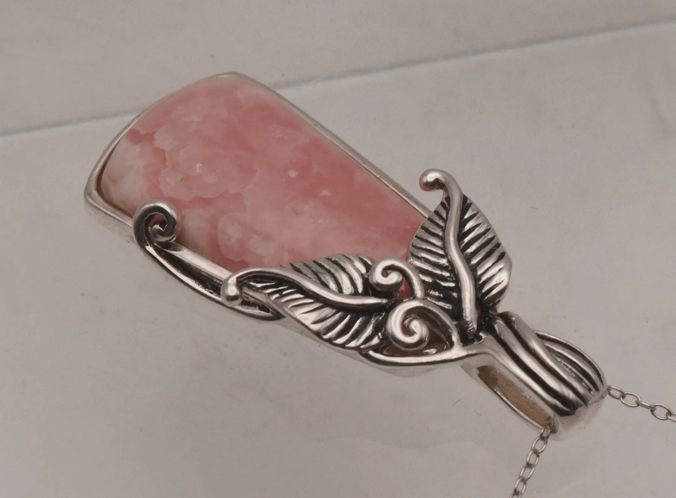 Vintage Rhodochrosite Sterling Silver Pendant on Sterling Silver Chain Necklace