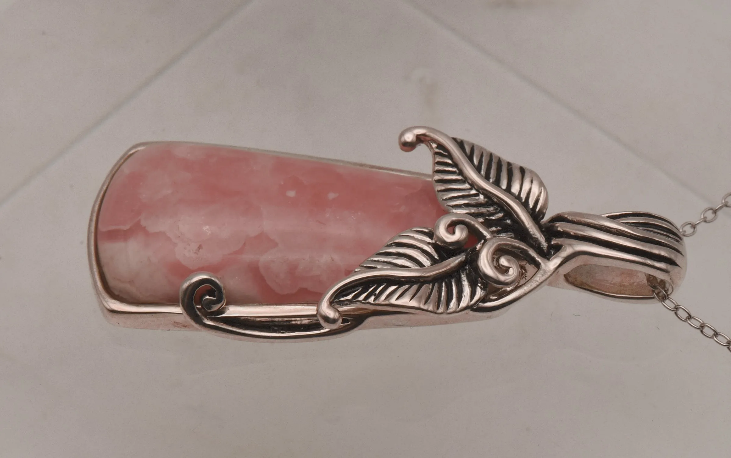 Vintage Rhodochrosite Sterling Silver Pendant on Sterling Silver Chain Necklace