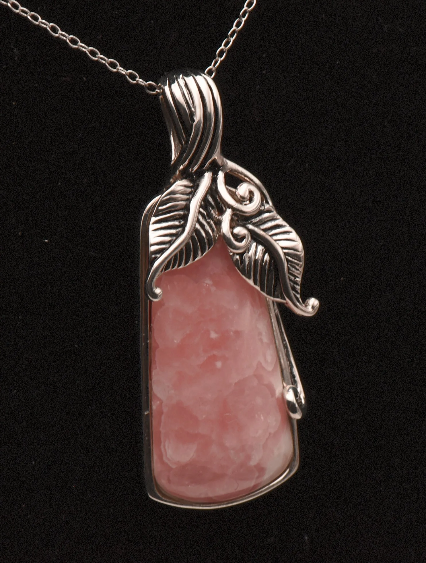 Vintage Rhodochrosite Sterling Silver Pendant on Sterling Silver Chain Necklace