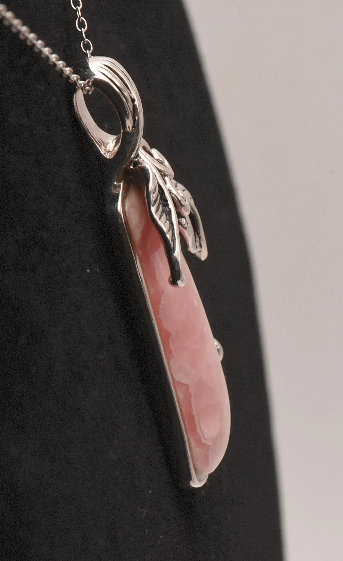 Vintage Rhodochrosite Sterling Silver Pendant on Sterling Silver Chain Necklace