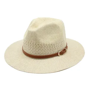 Wide Brim Leather Band Straw Hat