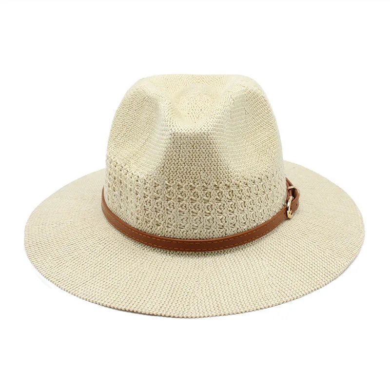 Wide Brim Leather Band Straw Hat