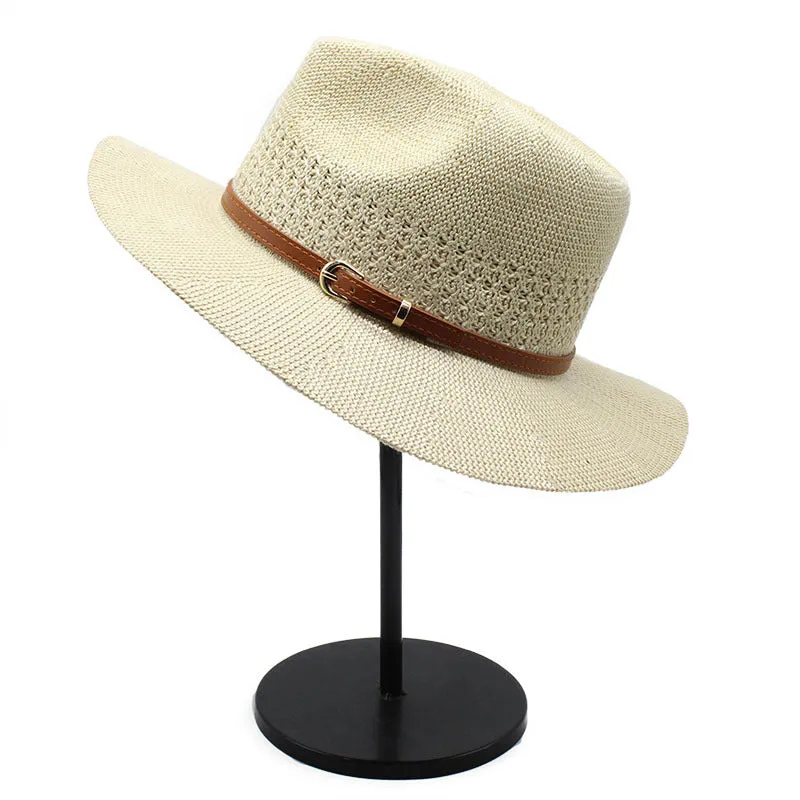 Wide Brim Leather Band Straw Hat