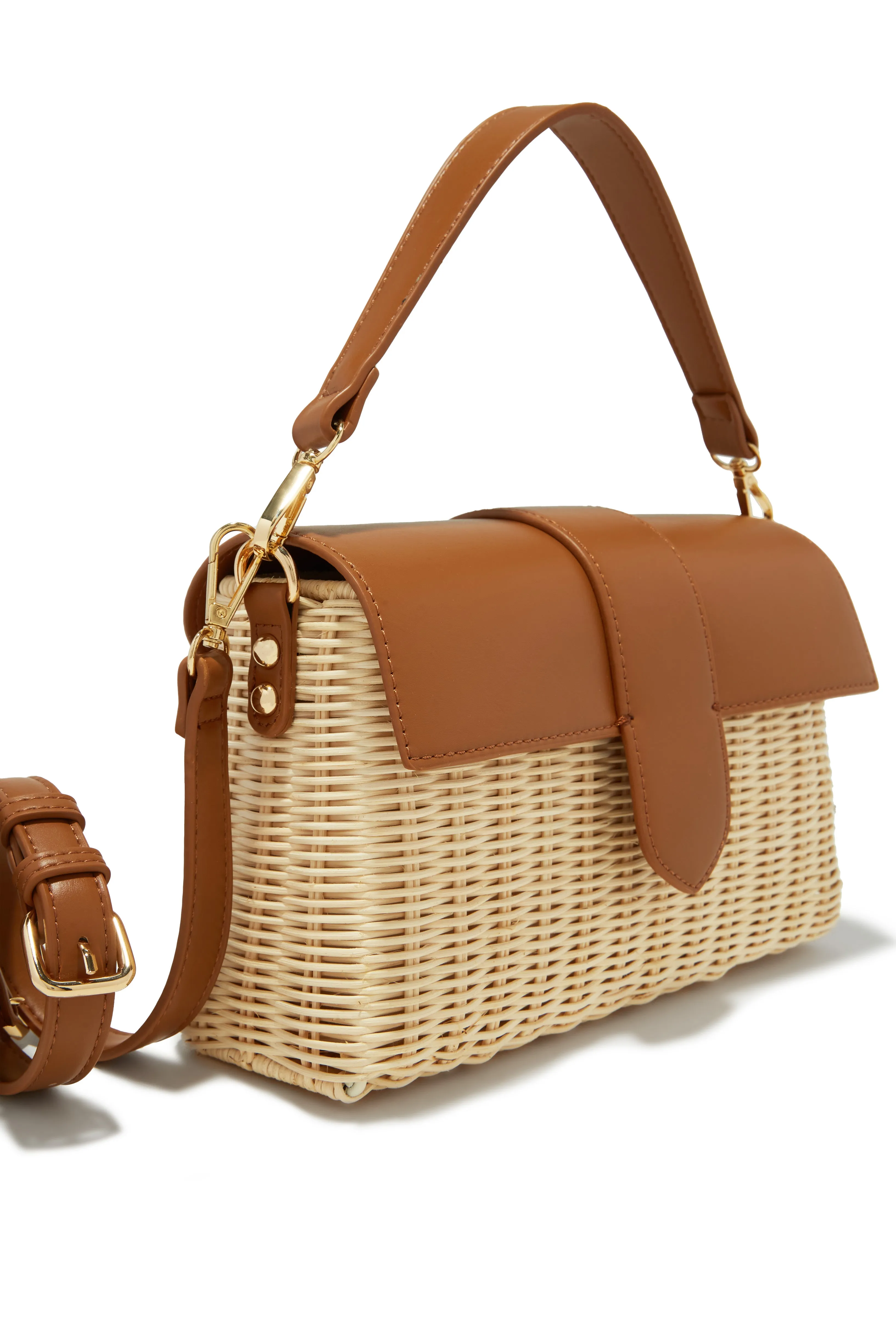 Ysabel Woven Straw Crossbody Bag - Tan