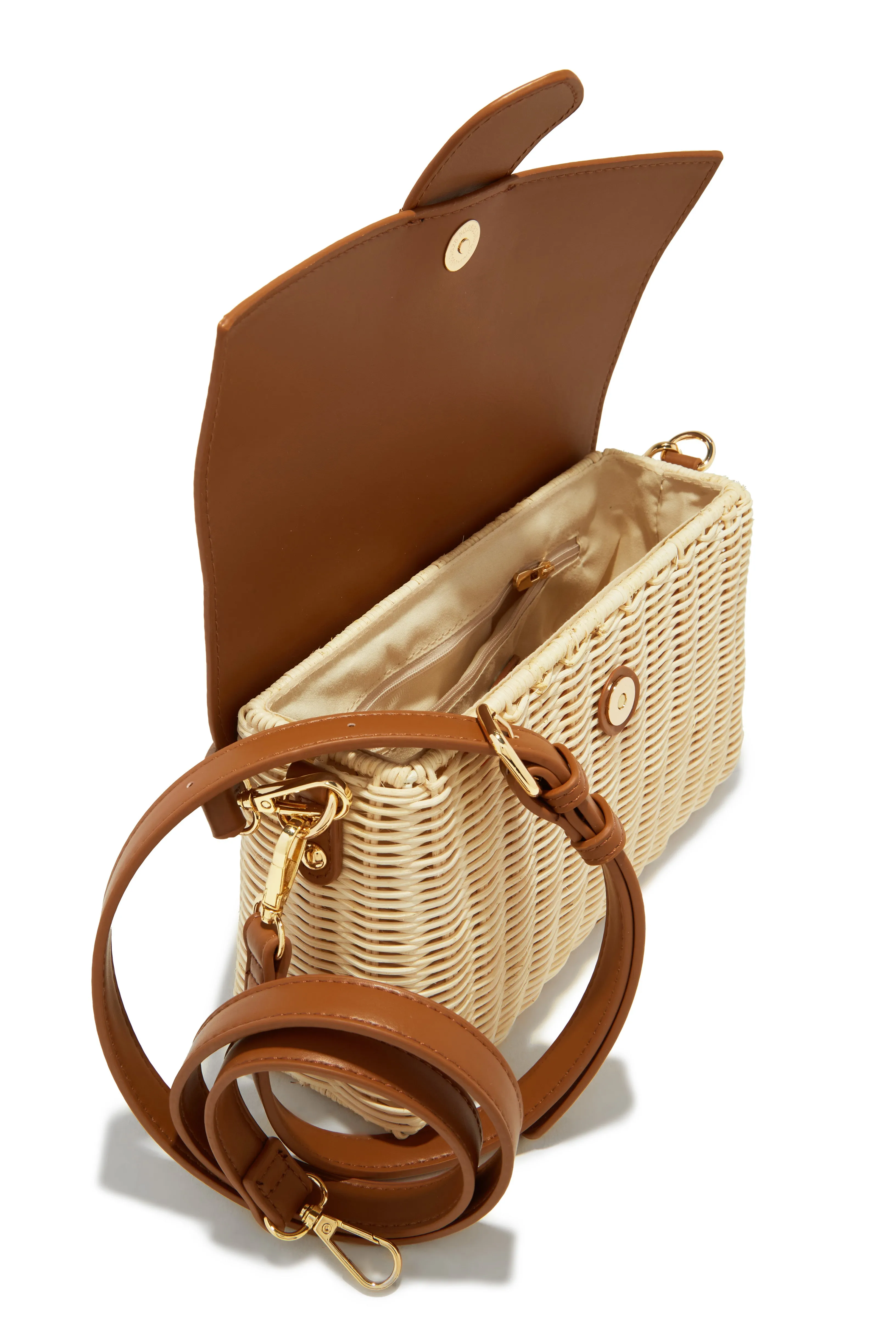 Ysabel Woven Straw Crossbody Bag - Tan