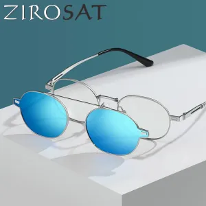 Zirosat Unisex Full Rim Round Alloy Eyeglasses Clip On Sunglasses CG8802